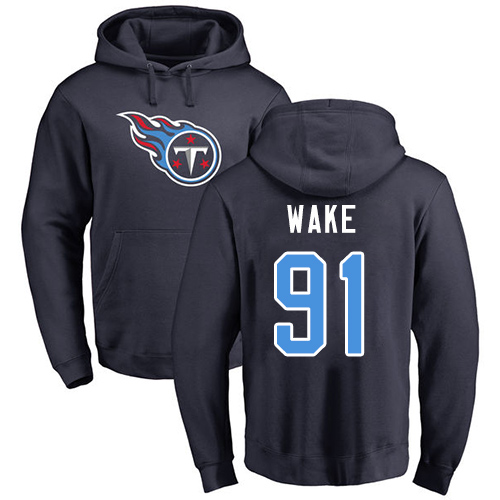 Tennessee Titans Men Navy Blue Cameron Wake Name and Number Logo NFL Football #91 Pullover Hoodie Sweatshirts->tennessee titans->NFL Jersey